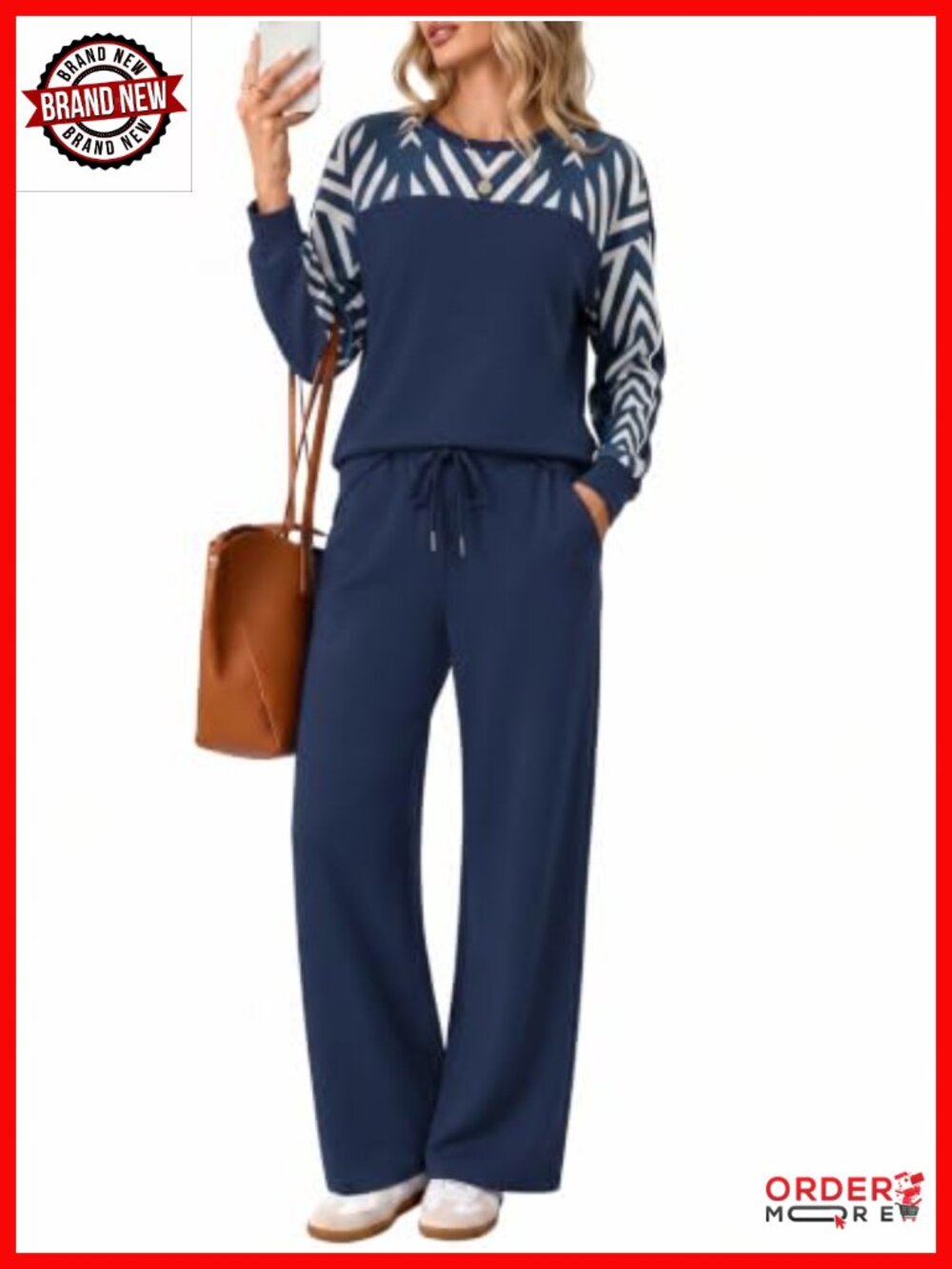 2 Piece Lounge Set Crewneck Top Wide Leg Pants Soft Stretch Travel Casual